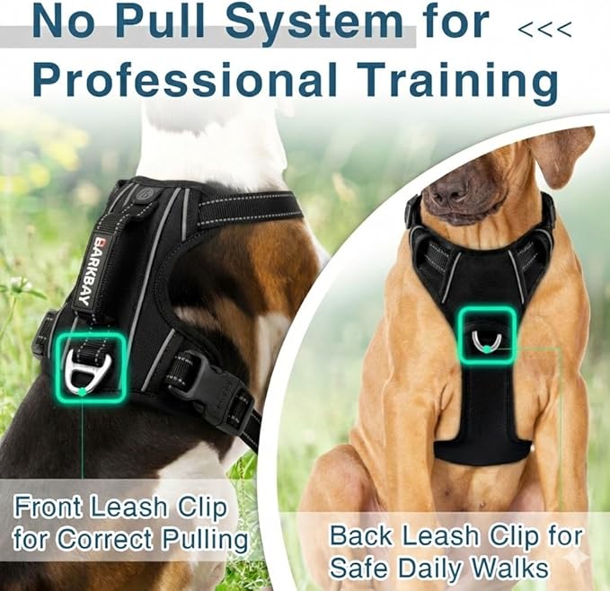BARKBAY Dog Harness No Pull Oxford with ID Tag Pocket - Heavy Duty, Reflective, Easy Control for Large Dogs(Black Oxford,L)