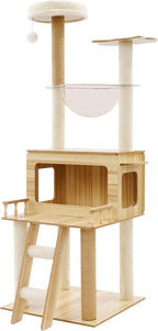 Modern Cat Tree Tower, 57.9 inch Tall Cat Tree for Indoor Cats Activity Center with Clear Capsule Condo Scratching Posts Jumping Platforms