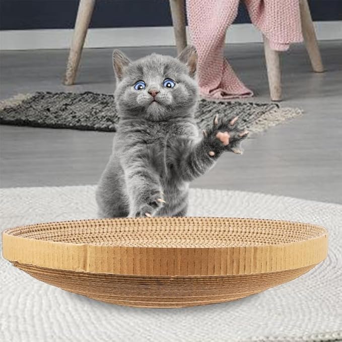POPETPOP 13.6 Inch Round Cat Scratcher Refill - Large Cardboard Scratch Pad Recycled Corrugated Cardboard Core for Indoor Kitten Cat, Replaceable Scratching Bowl Insert