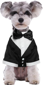 Kuoser Dog Tuxedo, Formal Dog Costume with Bow Tie Pet Wedding Suit Party Birthday Outfit, Dogs Tux Soft Shirt for Valentines Christmas Halloween Graduation Cosplay, Black S