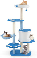 PETSITE 54 inch Cat Tree Tower, Multi-Level Modern Cat Tower with Sisal Scratching Posts, Jingling Ball, Top Perch, Side Hammock, and Cat Condo, Cute Blue Cat Tree for Indoor Cats