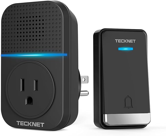TECKNET Wireless Doorbell, Plug-through Door Bell, IP66 Waterproof Doorbells, 1300ft Cordless Rang Door Bell Ringer Wireless, 60 Ringtones & 5 Level Volume, 0-110 dB Doorbell Chime for Home/Classroom