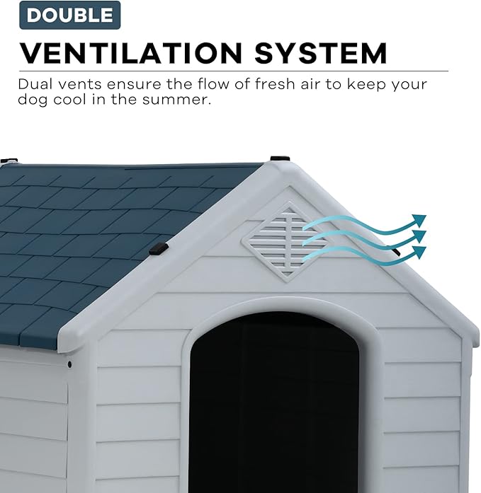 Dog House, Dog House Large Dog Crates 39 Inch High Plastic Dog House Kennels for Small Medium Large Dog with Air Vents and Elevated Floor Outdoor,Indoor, Blue