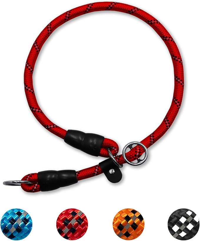 Reflective Slip Collar, Dog Choker Collar, Nylon Dog Training Collar with Slidable Stopper No Pull Dog Collars Martingale Collars for Small Medium Large Dogs, Red, L