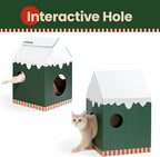 Cardboard Cat House with Scratch Pad & Catnip, Cat Play Scratching House for Indoor Hideaway Furniture, Heavy Duty Sturdy Cardboard Scratcher, Easy to Assemble Birthday Gift, Medium