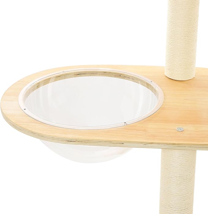 59" Big Modern Cat Tree, Multi-Level Cat Climbing Frame for Indoor Cats Tall Cats Tree with Cat Nest and Space Capsule Cat Tower with Sisal Scratching Posts Solid Oak Cat Condo