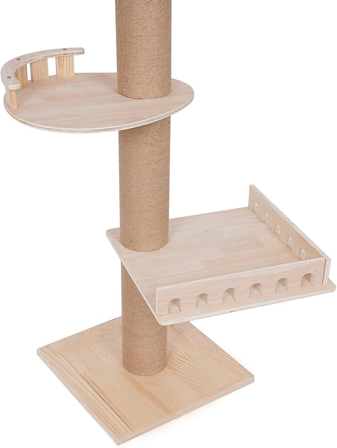 100.4-104.3 Inches Cat Tree Floor to Ceiling, Adjustable Cat Climbing Tower with Springboard Large Fence House Square Fence, Multi-Level Furniture for Indoor Cats