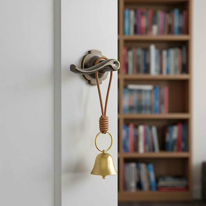 Ouligay Small Brass Hanging Bell for Door Knob Gold Vintage Decorative Bells for Home Garden Decor Shopkeepers Bells on Rope Garden Decoration