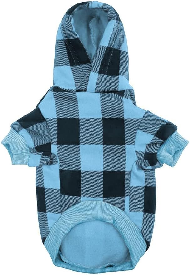 KOOLTAIL Plaid Dog Hoodie Pet Clothes Sweater with Hat and Pocket for Small Medium Large Size Dogs, Soft Winter Warm Dog Cold Weather Coat, Fleece Fall Dog Hooded Sweatshirt for Puppy Cats, Blue XS