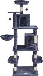 VEVOR Cat Tree for Indoor Cats, 68.5" Cat Tower with 2 Cat Condos, Sisal Scratching Post, Hammock, Top Perch, Jumping Platforms, Large Cat Furniture Activity Center with Hang Ball, Dark Grey