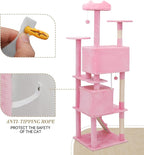 Athena Collection Modern Cat Tree Tower, 77 Inch Tall Cat Tree Climbing Tower with Scratching Post 2 Condo Multi-Level Activity Center and Playing Ball for Indoor Large Adult, Pink