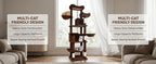 68in Tall Multi-Level Green Cat Tree with Hammocks, Hanging Basket, Cat Cave, Removeable Cushion, Scratching Posts - Plush Cat Tower for Indoor Cats, Perfect for Multiple Cats Brown