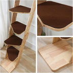 SHENGOCASE Modern 70" Tall Natural Wood 6 Level Leaning Cat Climbing Ladder Tree Tower with Large Perch Platform for Wall Window, Solid Wood Furniture for Multiple Cats