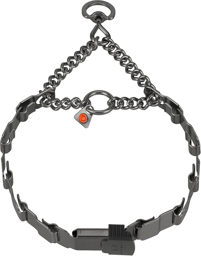 Herm. Sprenger NeckTech Fun Dog Training Collar with Quick Release Snap and Swivel, Anti Pull Collar, Stainless Steel Black (23" Neck Size; 25" Chain Length)