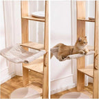 SHENGOCASE 72-Inch Modern Cat Tree Tower Condo for Large Cat, Natural Rubber Wood, Multi-Level Ladder with Hammock, Sisal Scratching Post, Large Perch Platform