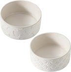 UBEE Ceramic Dog Bowl Set of 2, Dog Food Bowl Dish, Pet Food Water Dish Feeding for Small and Meidum Dogs and Large Cat, White, Paw + Bone Pattern, 6.1 in-Medium