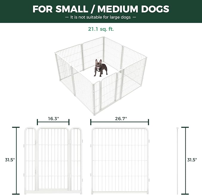 FXW Homeplus Unleashed Indoor Dog Playpen - Stress-Free and Safe Play, Heavy Duty 32 Inch 8 Panels with Playpen Camera Mount for Small and Medium Dogs, White│Patented
