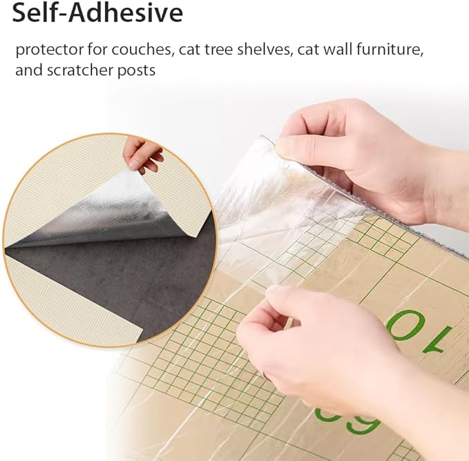 NATUYA Cat Scratcher Mat, 39.4"x15.8" Trimmable Replacement Carpet for Cats Tree Shelves, Self-Adhesive Cats Couch Protector, Easy Use for Wall Furniture and Scratching Post (Cream, 39.4 * 15.8")