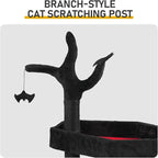 Gothic Cat Tree, Halloween Black Goth Cat Tower with Bat Toy & Playful Hole, Indoor Spooky Cat Trees Stand Climber Pole with Hanging Spiders Bats for Kitten, Black Red, Small