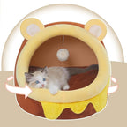 Jiupety Cute Cat Bed for Indoor, Cats Warm Soft Cave Fit for 11-17 lb Cats and 0-8 lb Dogs, Honeypot, L