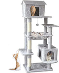 Tall Cat Tree 64 in, Multilevel Cat Tower for Adult Cats, Climbing Tree House and Towers with Condo Hammock Scratching Post Wide Base (Light Gray, 64 in)