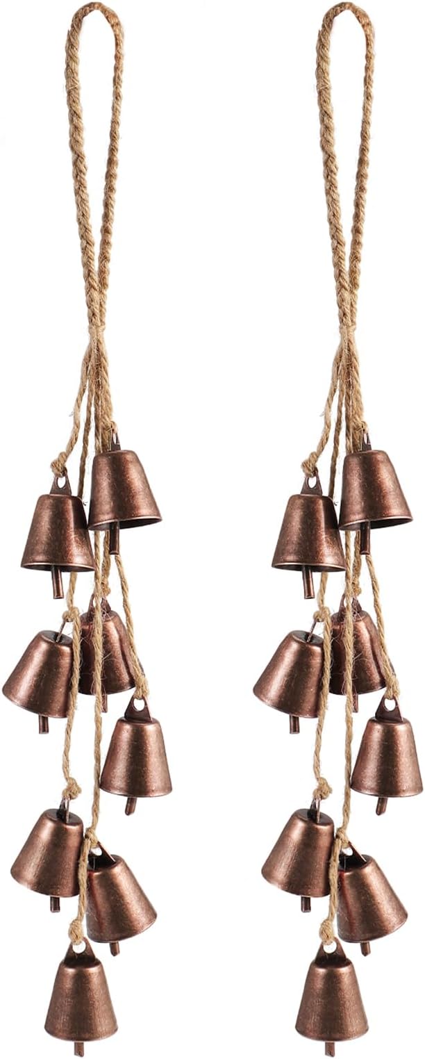 2 Pack Witch Bells for Door Knob Protection Outdoor Bells Hanging Bells for Door knob Witches Bells Magic Wind Chimes for Home Protection Witch Bells Kit(Rustic Red)