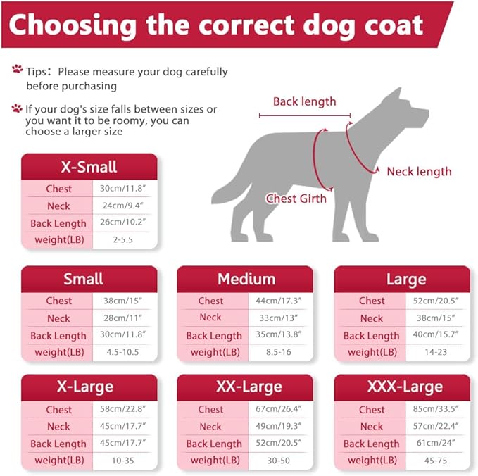 Fleece Hoodie, Windproof Waterproof Coat, Winter Warm Jacket, Cold Weather Pet Apparel Clothes Vest for Small Medium Large Dogs (3XL, Red)