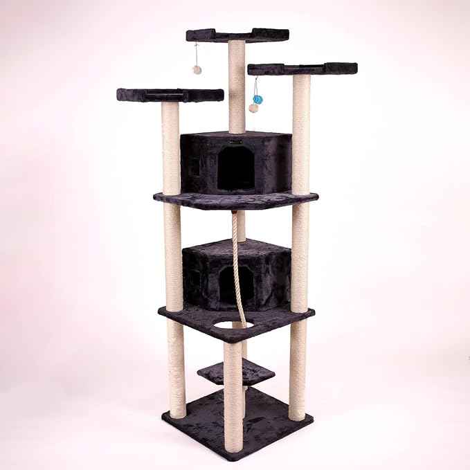 Tall Cat Tree - Multi-Level Cat Tower with Sisal & Condo - 82" Gray