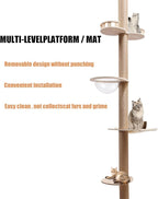 4 Tier Floor-to-Ceiling Cat Tree, Adjustable Height Cat Climbing Tower Set with Space Capsule, Hammock, Cats Scratching Post Climbing Shelves for Cats to Jump Scratch Sleep Play, 100.4-104.3inch H