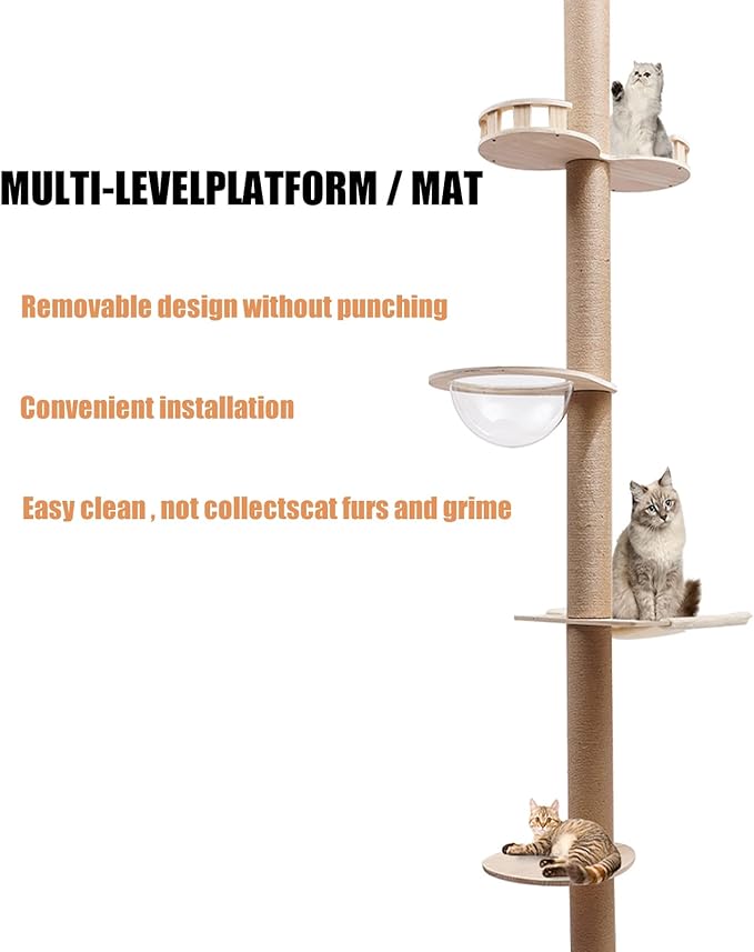 Floor-to-Ceiling Cat Tree,Cat Tower with Adjustable Height (100.4-104.3''),Tall Climbing Tree with Clear Space Capsule,Activity Tree Indoor/Outdoor Cat Scratching Post Activity Center