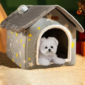 SEAHOME Dog House Kennel Bed Mat for Indoor Pets,Enclosed Warm Plush Sleeping Nest Bed with Removable Cushion,Covered Small Pet Condos Indoor Cat Hideaway (S, Grey)