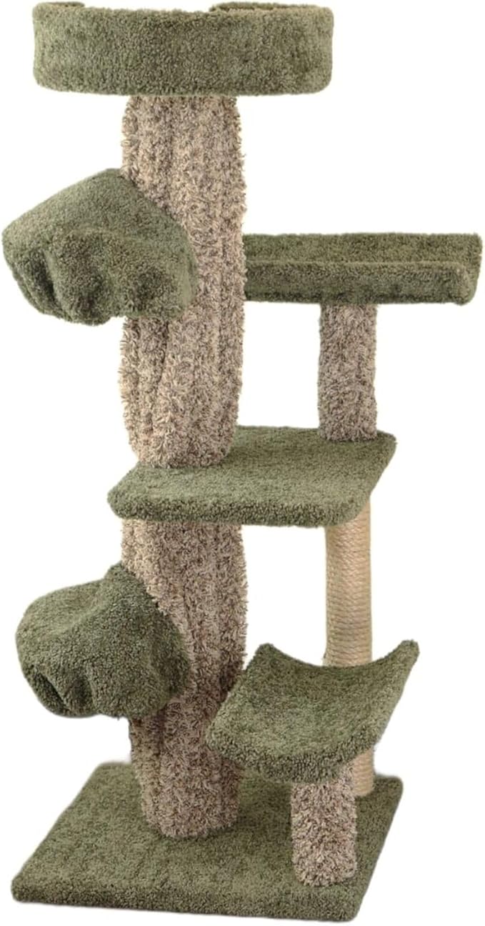 Maykoosh Natural Beauty Multiple Perch Cat Tree, Cat Tree with Scratch Post for All Cat Breeds, Indoor Cat Gym with Perches, Sturdy Wood Construction with Carpet Upholstery Green/Round
