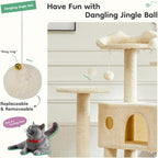 Cat Tree 54in Multi-Level Cat Tower with Sisal Scratching Post, Large Condo, Climbing Ladder for Kitten Indoor, Beige