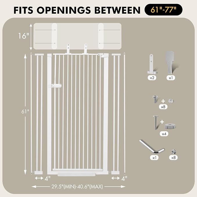 Snagle Paw Extra Tall Cat Gate with Acrylic Top Panel，30-40.6" Wide Adjustable Pet Gates, Pressure Mounted, No-Drill Easy Install,Tall Cat Gate for Doorways,Stairs,Kitchen 77",White