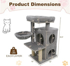 Light Gray 33.5" Cat Tree Tower with 2-Tier Condo, Multi-Level Perches, Sisal Scratching Posts & Anti-Tip Safety Device