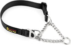 Plutus Pet Martingale Dog Collar with Stainless Steel Chain and Reflective Nylon, Adjustable No Pull Training Collar, for Small Medium, and Large Dogs, Black, S