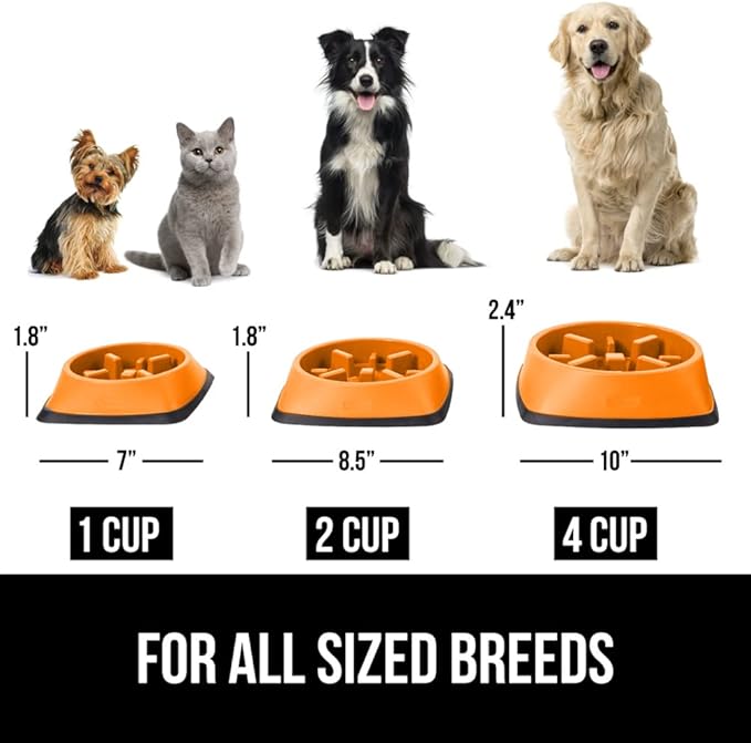 GORILLA GRIP Patented BPA Free Slow Feeder Dog Bowls, 4 Cup Interactive Puzzle Toy for Dogs and Cats Food Training Enrichment, Keeps Pets Busy and Prevents Puppy Overeating, Large Breeds, Orange