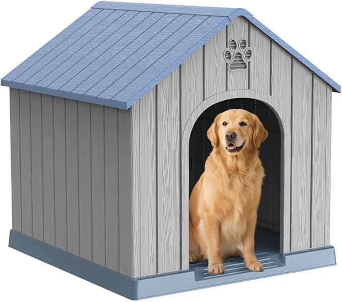 EasyUp Dog House Outdoor Indoor,Dog Kennel Weatherproof Resin Shelter with Air Vents and Elevated Floor for Small Medium Large Dogs,Easy Clean and Assemble(38.62 * 36.26 * 38.07in,Blue)
