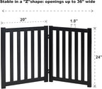 LZRS 2-Panel Wooden Free Standing Foldable Dog Gate Indoor – Solid Hardwood 24" High, Step-Over Safety Pet Gate for Doorways, Stairs & Small Spaces - Indoor Use, Black