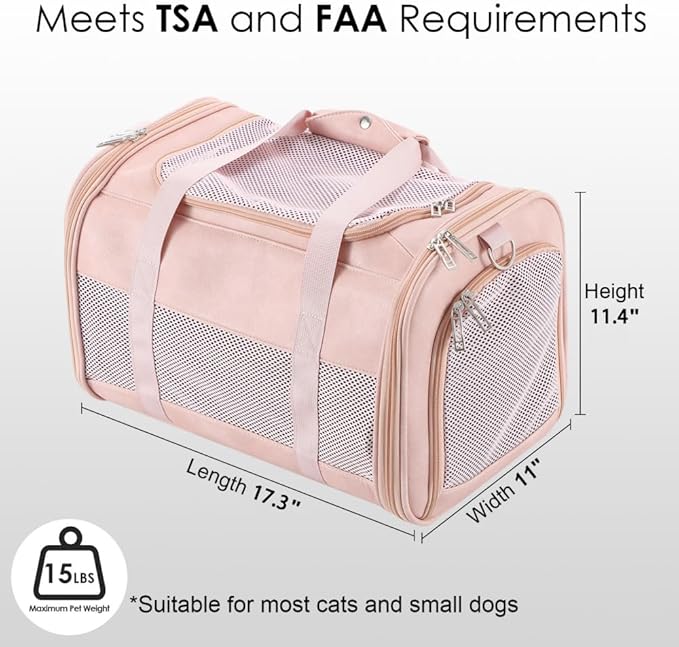 Fashion Dog Carrier Pet Carrier Airline Approved Cat Carrier for Small Dogs Cats Under 15 Lbs, Vegan Leather Collapsible Soft Sided Travel Puppy Carrier