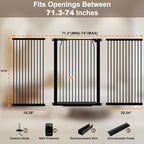 40.55" Extra Tall and Wide Baby Gate, 71.3-74 in Gates for Dogs Indoor with Door, Walk Through Long Pet Gate for Large Openings, Pressure Mounted Child Safety Gate for House Kid, Black