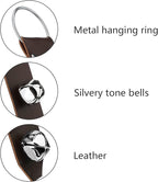 Frienda Hanging Jingle Sleigh Bells 7-Bell Dog Doorbells for Door Knob Faux Leather Belts Go Outside Dog Bells Christmas Decor and Holiday Decorations, 18.7 x 1.8 x 1 Inches(Brown with Silver)