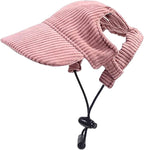 Dog Baseball Cap, Dog Cat Summer Beach Visor Hat with Ear Holes, Adjustable Puppy Sunbonnet Headdress (Pink, X-Large)