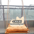 Cat Window Perch with Gunny Rope and Thick Cushion, Wooden Cat Hammock for Window, Bed for for Small Medium Indoor Cats