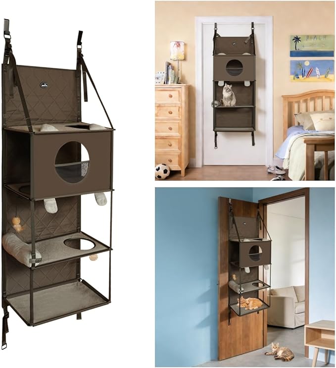 Foldable Door Mounted Cat Tree, 4-Tier Door Hanging Cat Climbing Tower with Hammock Bed, Cat Tree Condo for Cats up to 17.6 lbs for Home Apartment Pet Store, Tool-Free Assembly