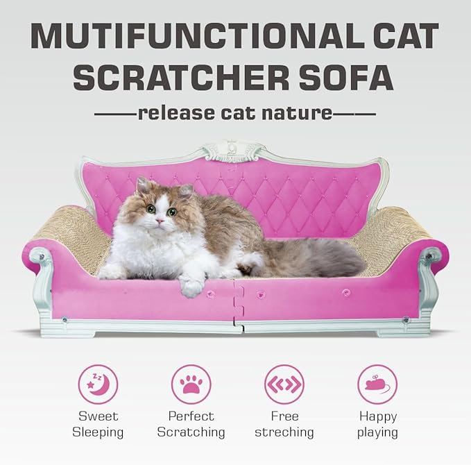 Sofa Shaped Cat Scratching Boards,Cat Scratcher Couch,Extra Large Cat Scratcher Bed 27.5inch for Large Cats Multi-Cats with Catnip(Pink)