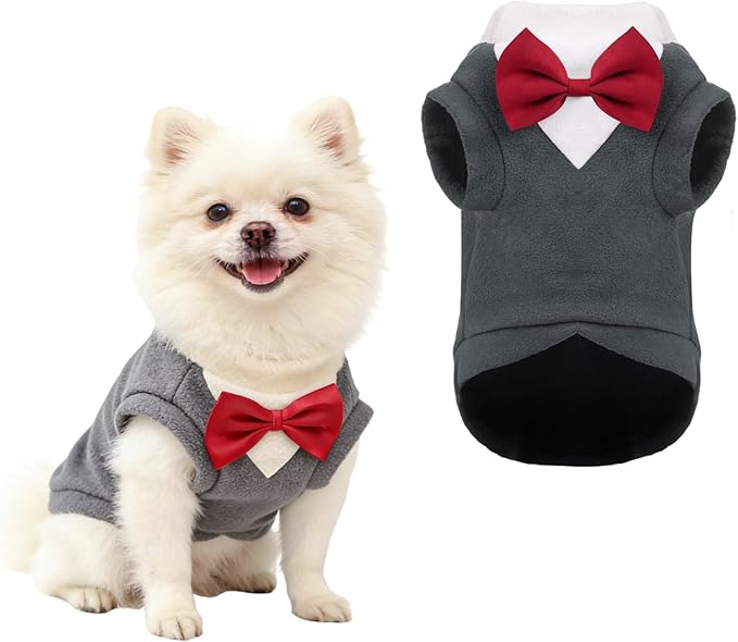 Dog Suit with Bow Tie Pet Tuxedo for Small Medium Dogs Cats Formal Clothes Puppy Outfits for Halloween Wedding Birthday (Grey, Large)