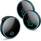 Comsmart Smart Wireless Dog Door Bell, Doggie Doorbell for Pet Potty Training Communication Go Outside Press Button with 38 Melodies 4 Volume Levels LED Flash (1 Receiver & 2 Transmitter), Black