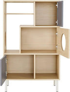 Modern Cat Tree Furniture with Shelves and Storage, 44.5" Tall Cat House Condo Bookcase Cabinet, Indoor Pet Tower with 3 Hideaway Cubes for Living Room