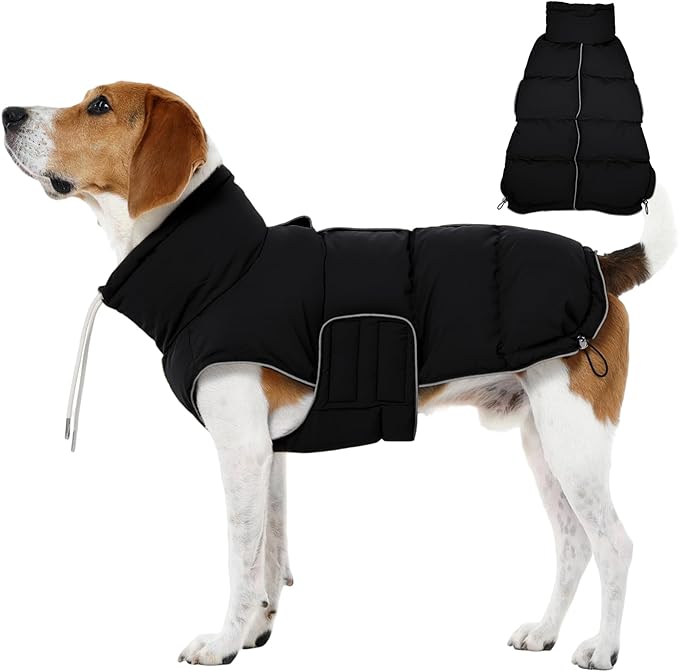 FUAMEY Dog Puffer Jacket for Medium Dogs,Dog Cold Weather Coats Dogs Down Jackets Waterproof Pet Snowsuits Warm Puppy Winter Vest Turtleneck Pets Adjustable Jackets Coats Black M